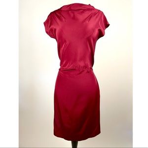 Edelweiss Red Silk Draped Neck Bias Cut Dress